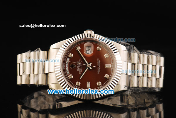 Rolex Day-Date II Automatic Movement Full Steel with Brown Dial and Diamond Markers - Click Image to Close